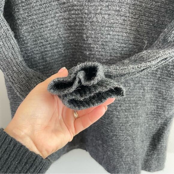 Vince | Charcoal Gray Ribbed Knit Cowl Neck Sweater Wool Alpaca Camel Blend - Picture 2 of 6